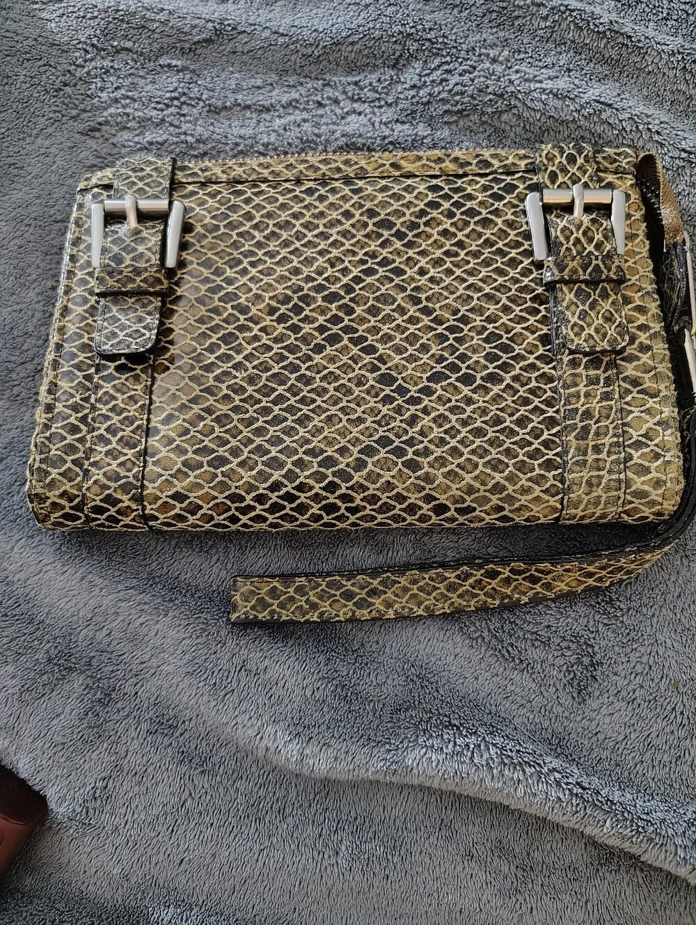 Michael Rome Snake-Texture Yellow Brown Wristlet Clutch